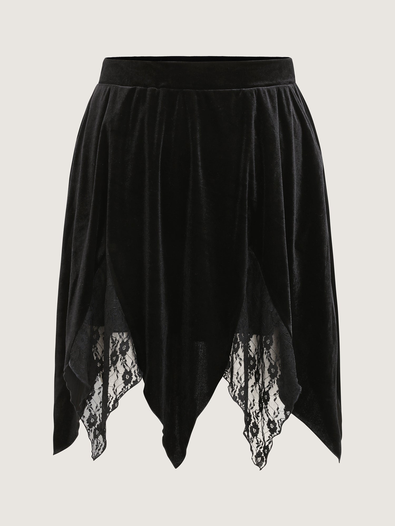 Handkerchief Hem Lace Trim Midi Skirt