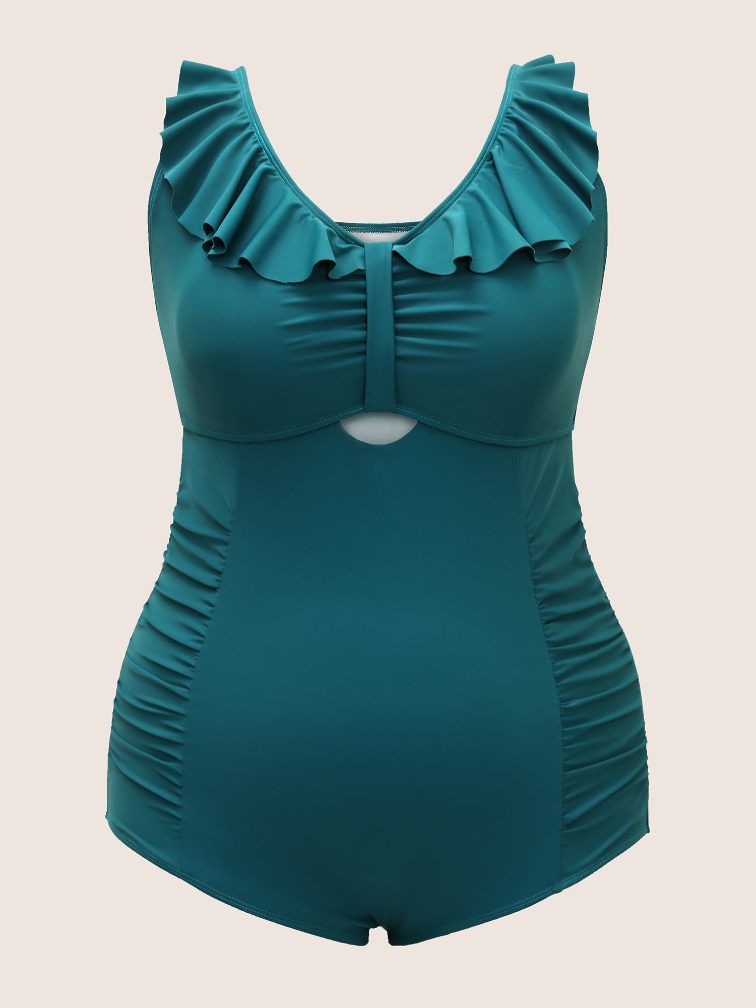 Solid Cut Out Ruffle Trim One Piece Swimsuit