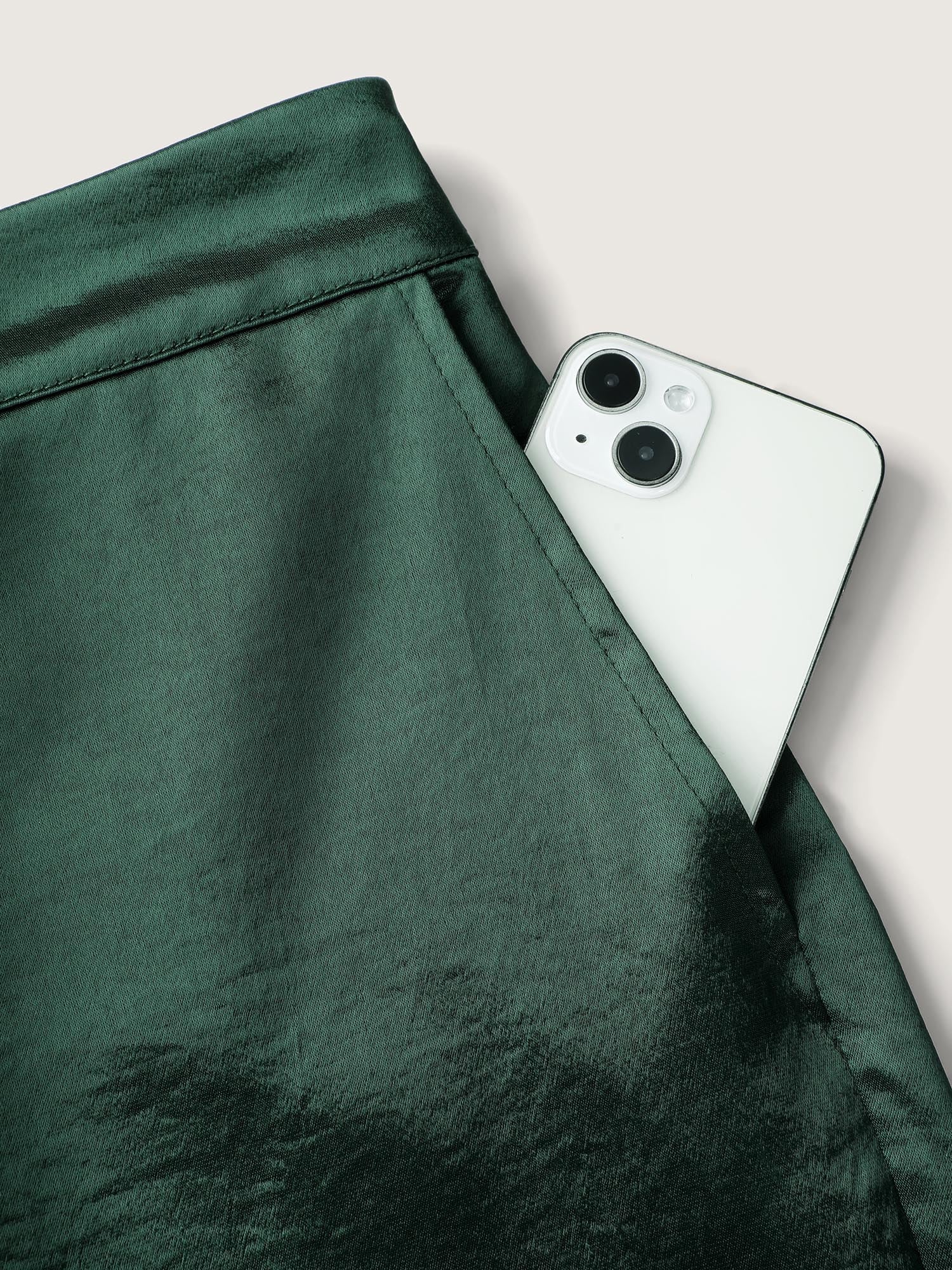 Satin Button Detail Straight-Leg Pants