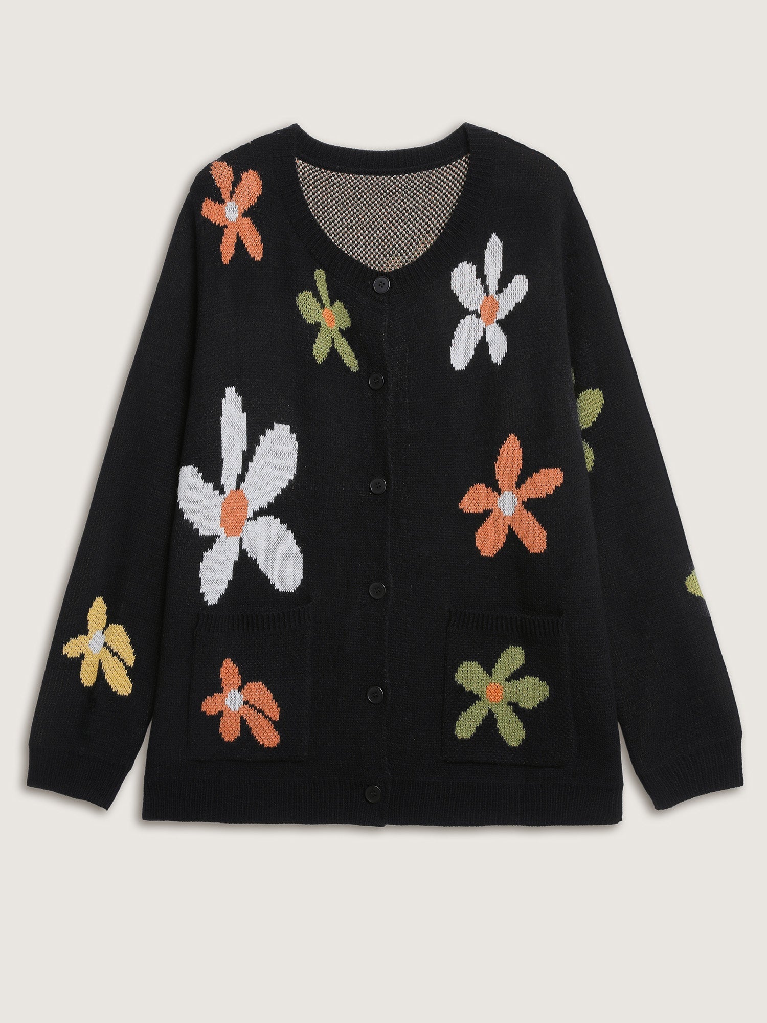 Floral Pattern Button-Down Knit Cardigan