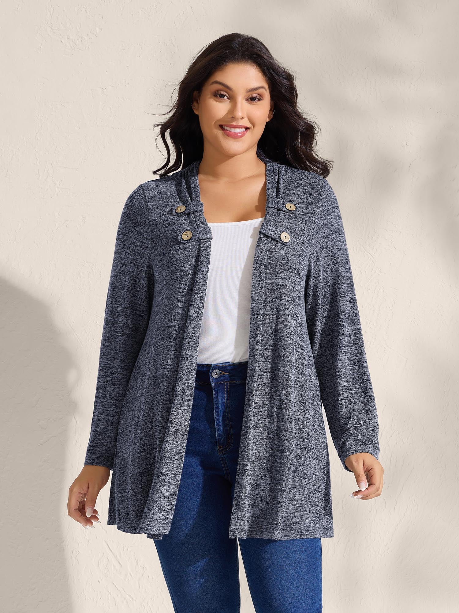 Stretchy Textured Button Detail Jacket