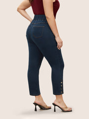 Black Wash Button Detail Elastic Wais Slim Jeans