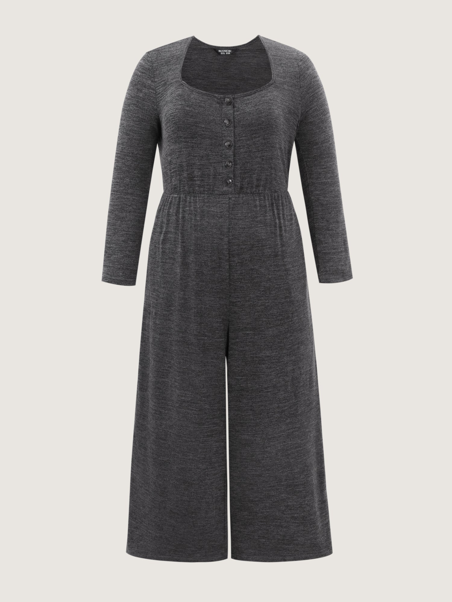 Stretchy Button Placket Wide-Leg Jumpsuit