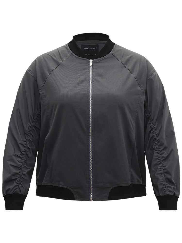 Plain Pocket Patchwork Zipper Bomber Jacket