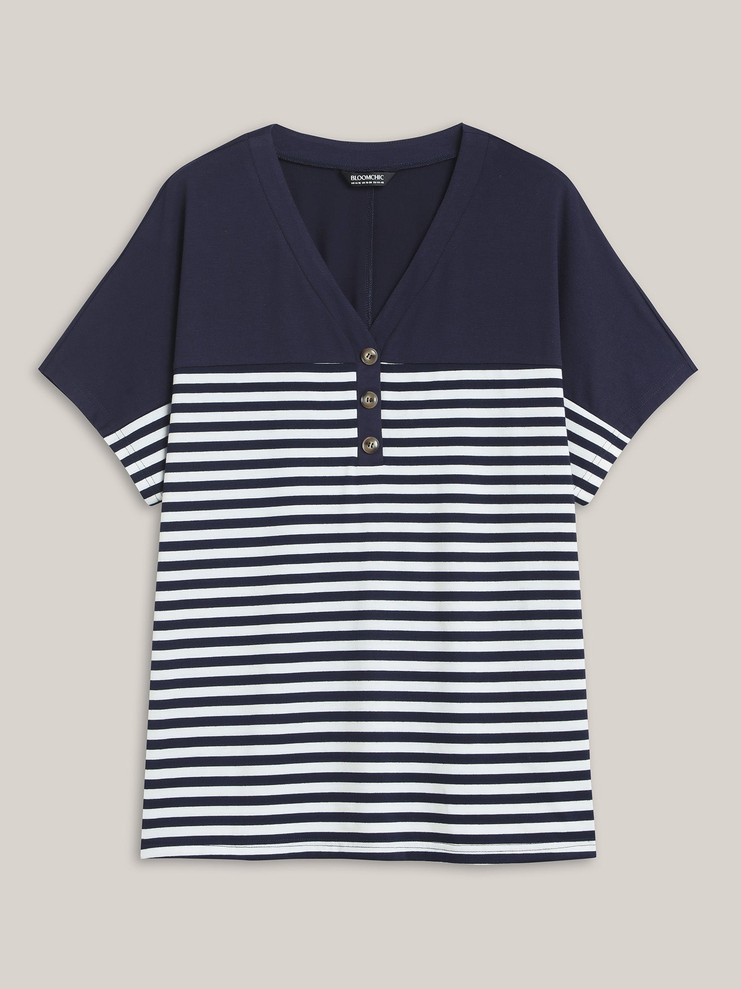 Stretchy Striped Button Front T-Shirt