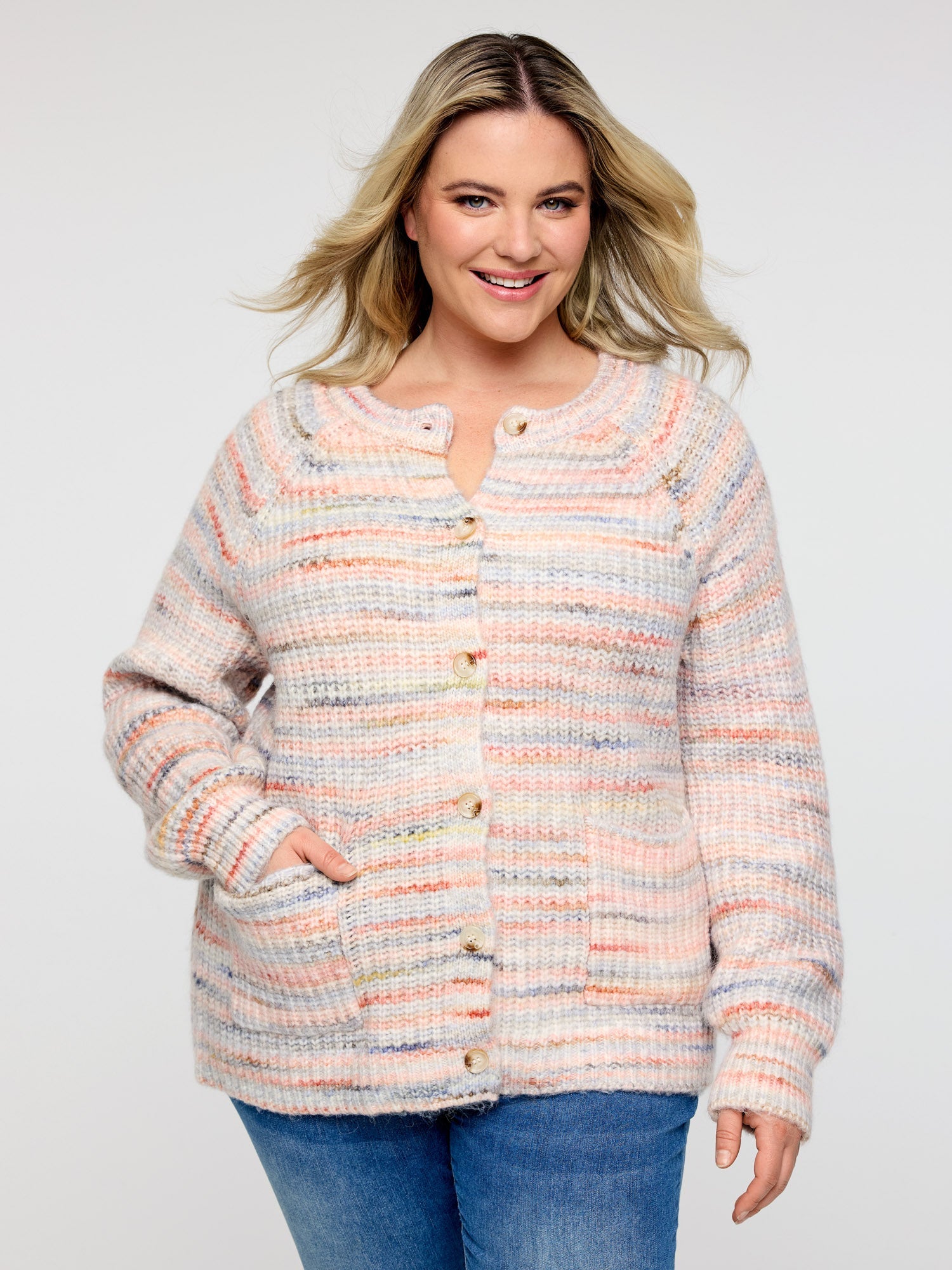 Heather Buttons Pockets Knit Cardigan