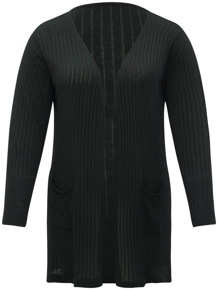 Solid Rib Knit Pocket Lightweight Tunic Cardigan