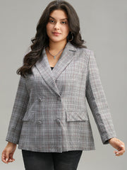 Plaid Lapel Collar Pocket Button Up Blazer