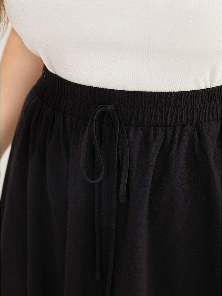 Solid Pocket Knot Elastic Waist Split Hem Skirt