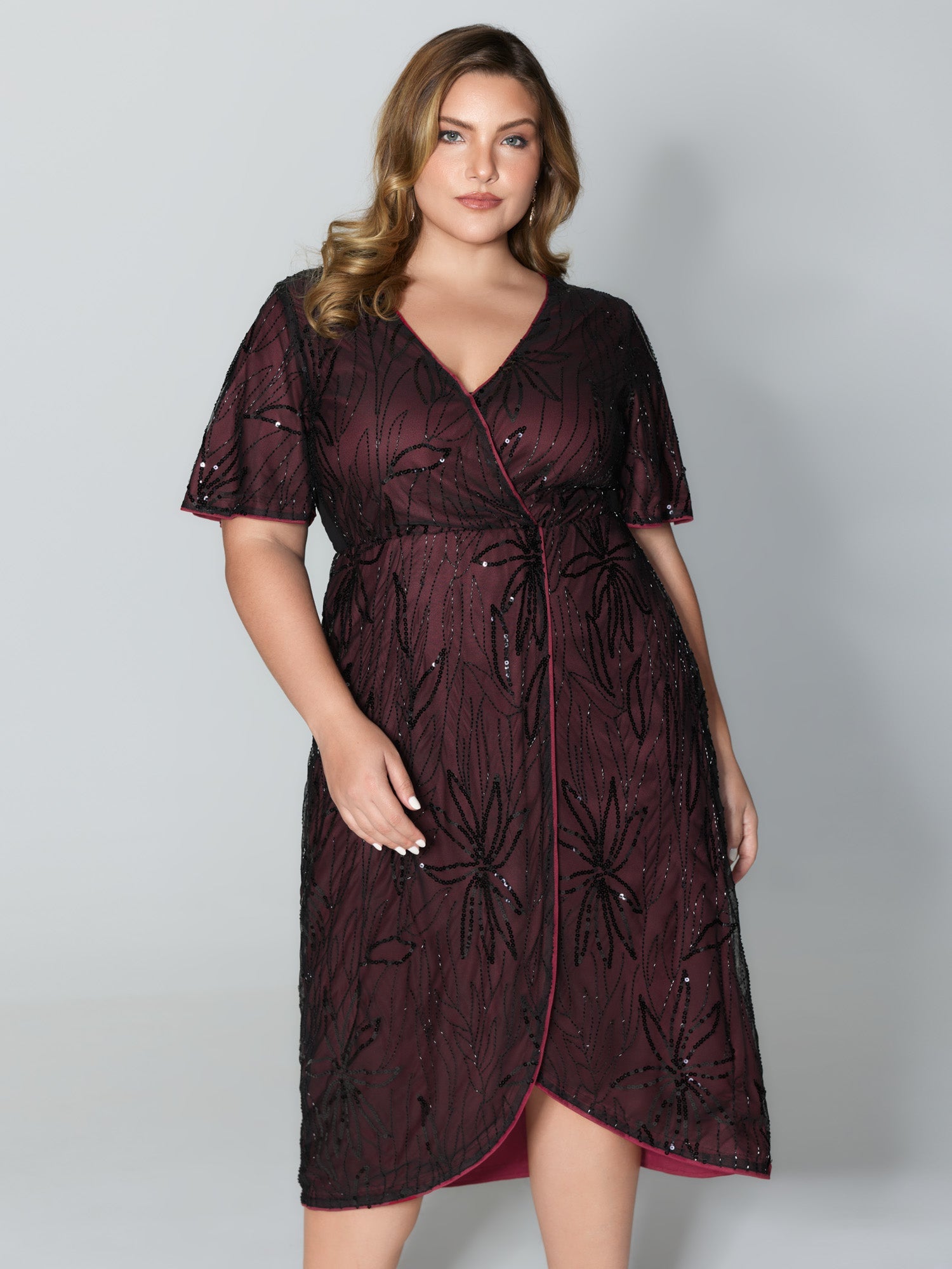 Shimmery Sequin Embroidery Pockets Party Dress