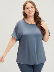 Plain Round Neck Rib Knit Tee