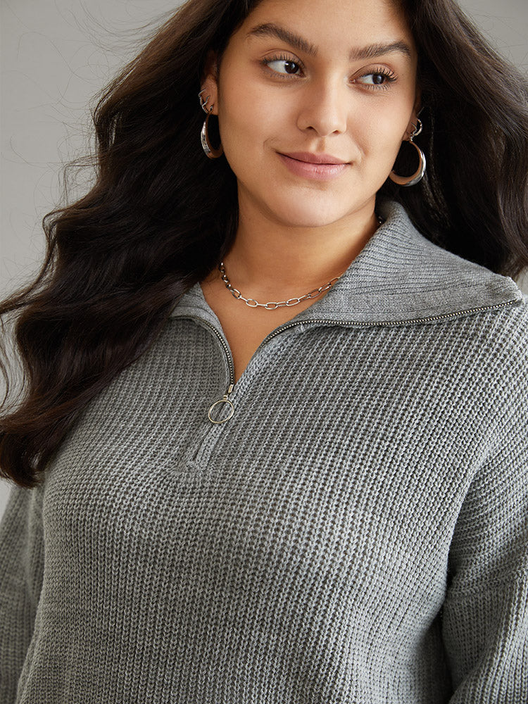 Solid Knit O Ring Half Zip Pullover