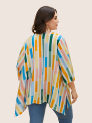 Colorblock Contrast Split Side High Low Hem Kimono