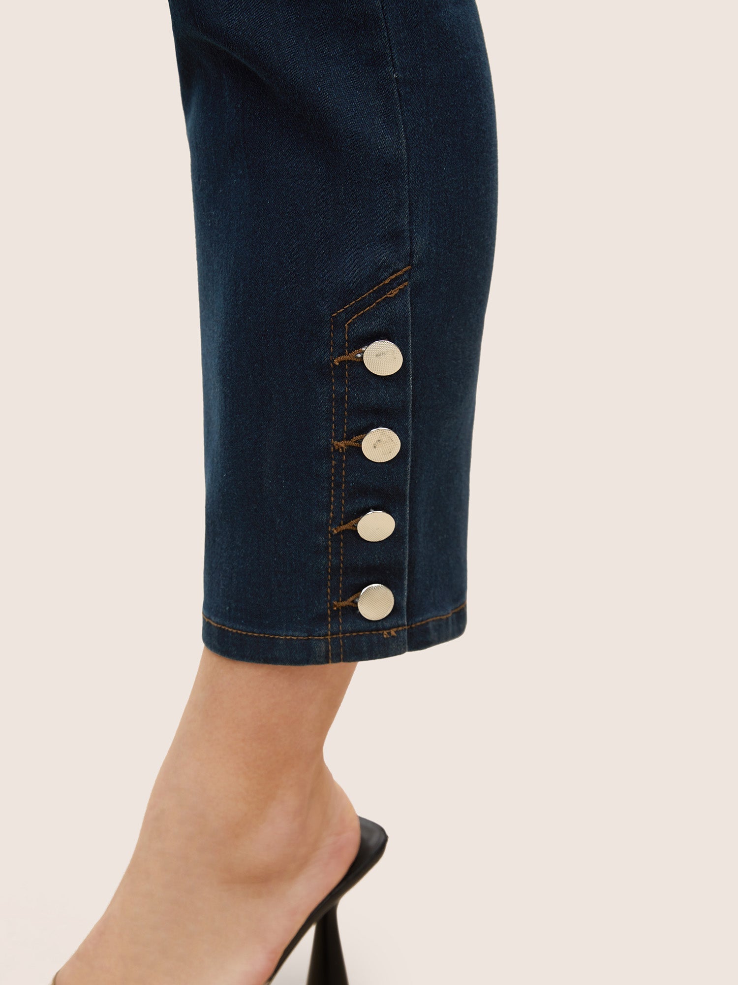 Black Wash Button Detail Elastic Wais Slim Jeans