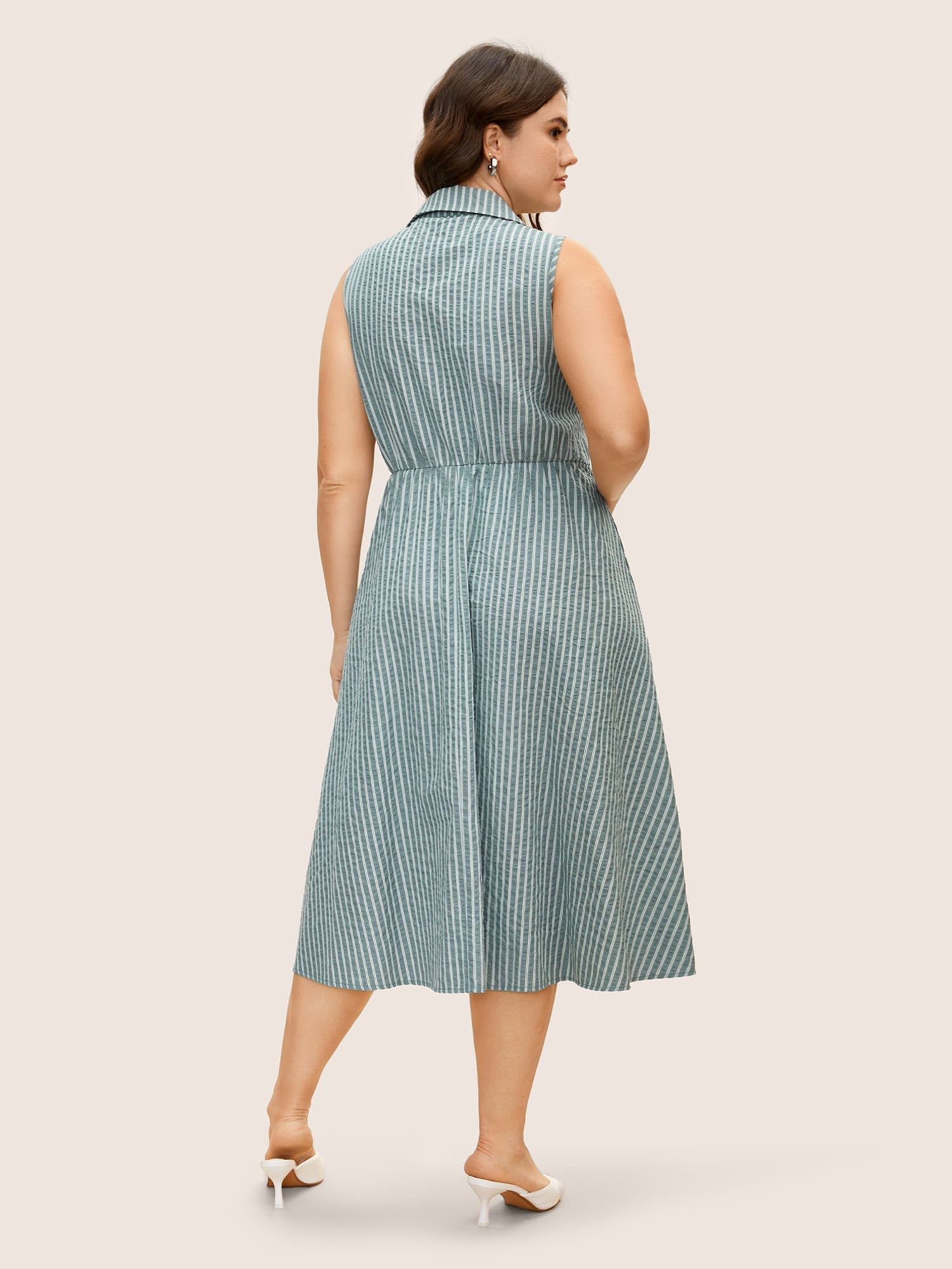 Shirt Collar Striped Midi Tank Dress