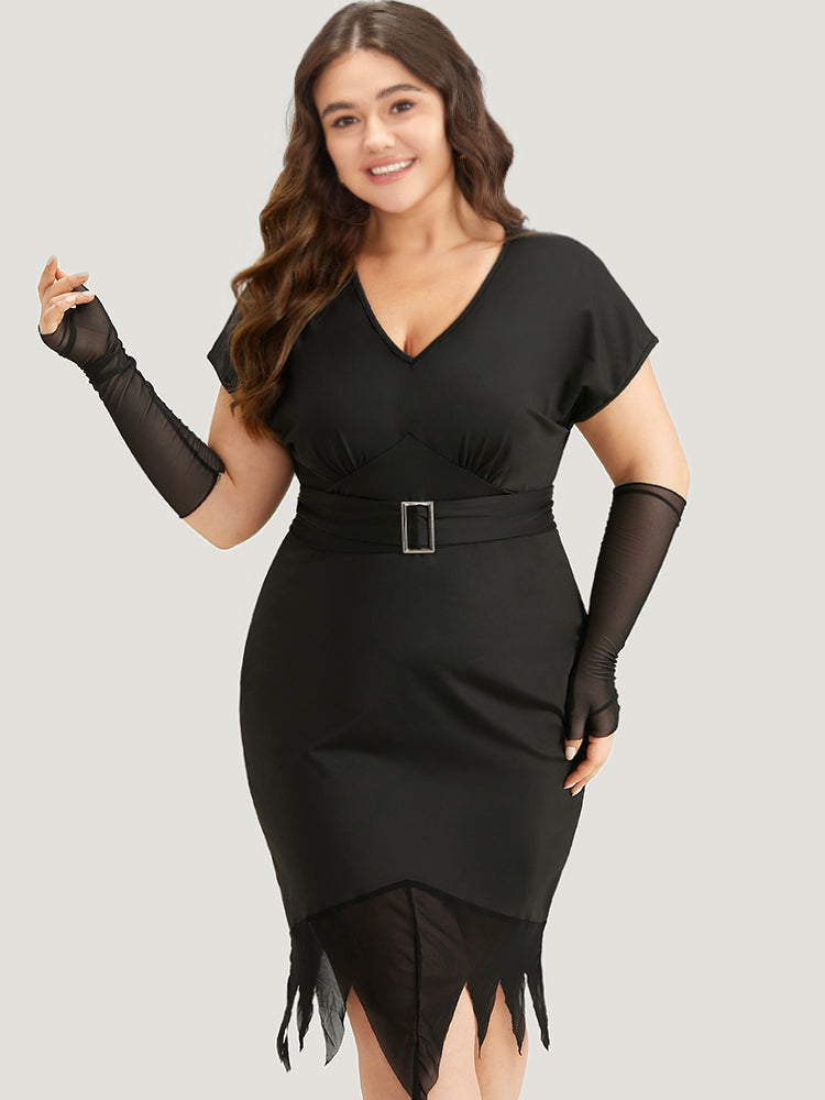 Halloween Solid Mermaid Hem Mesh Bowknot Dress