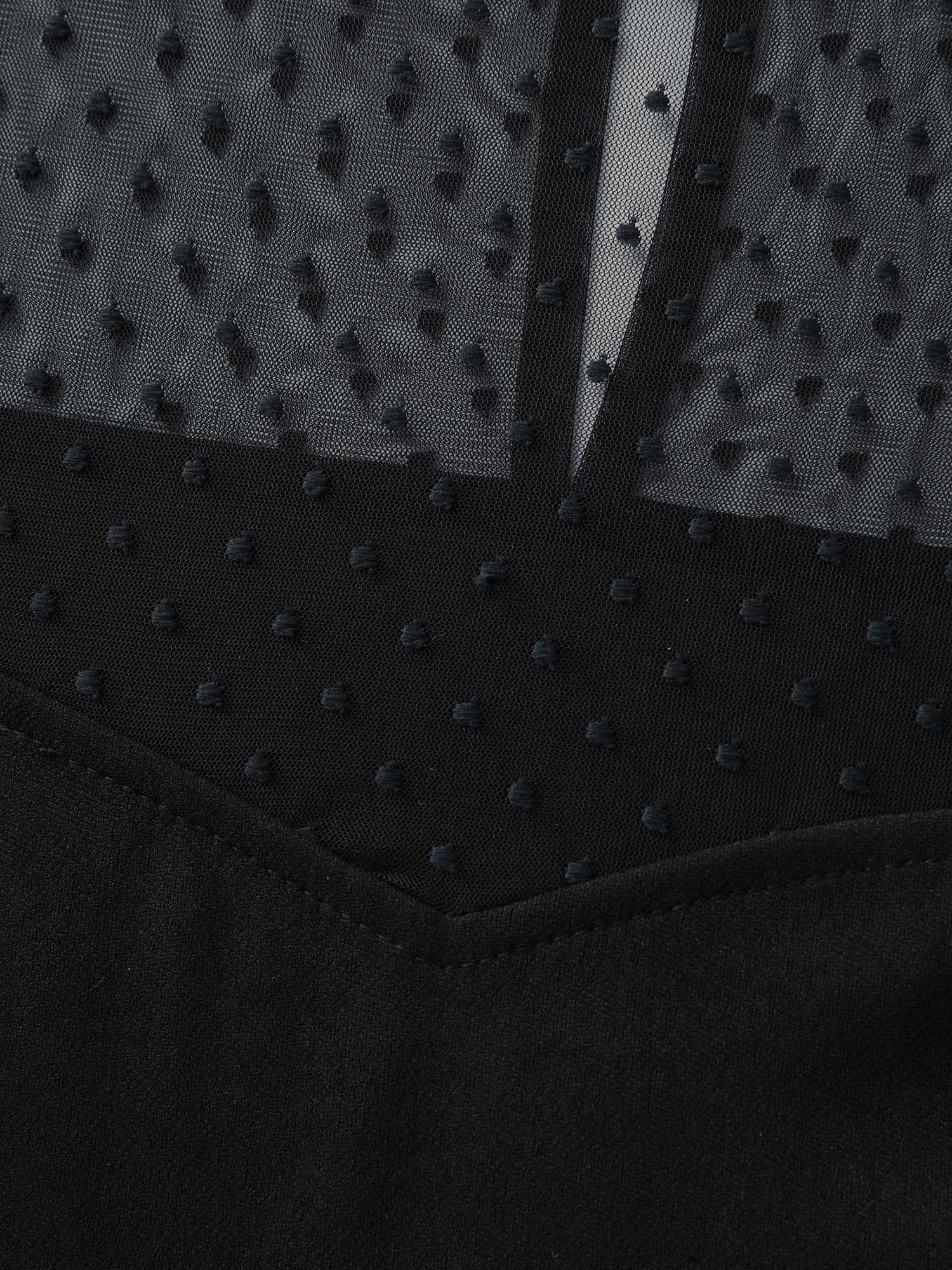 Sheer Polka Dots Neckline Belted Midi Dress