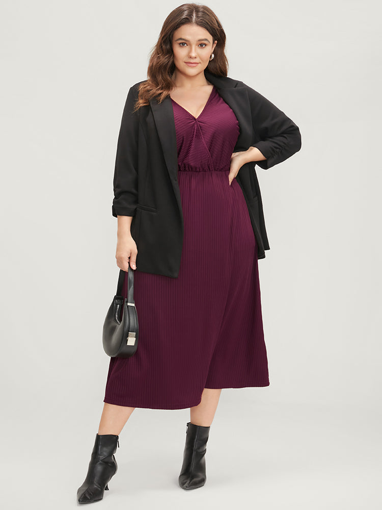 Solid Dolman Sleeve Pocket Rib Knit Wrap Dress