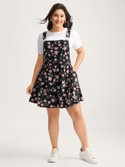 Floral Print Overall Straps Stretchy Romper