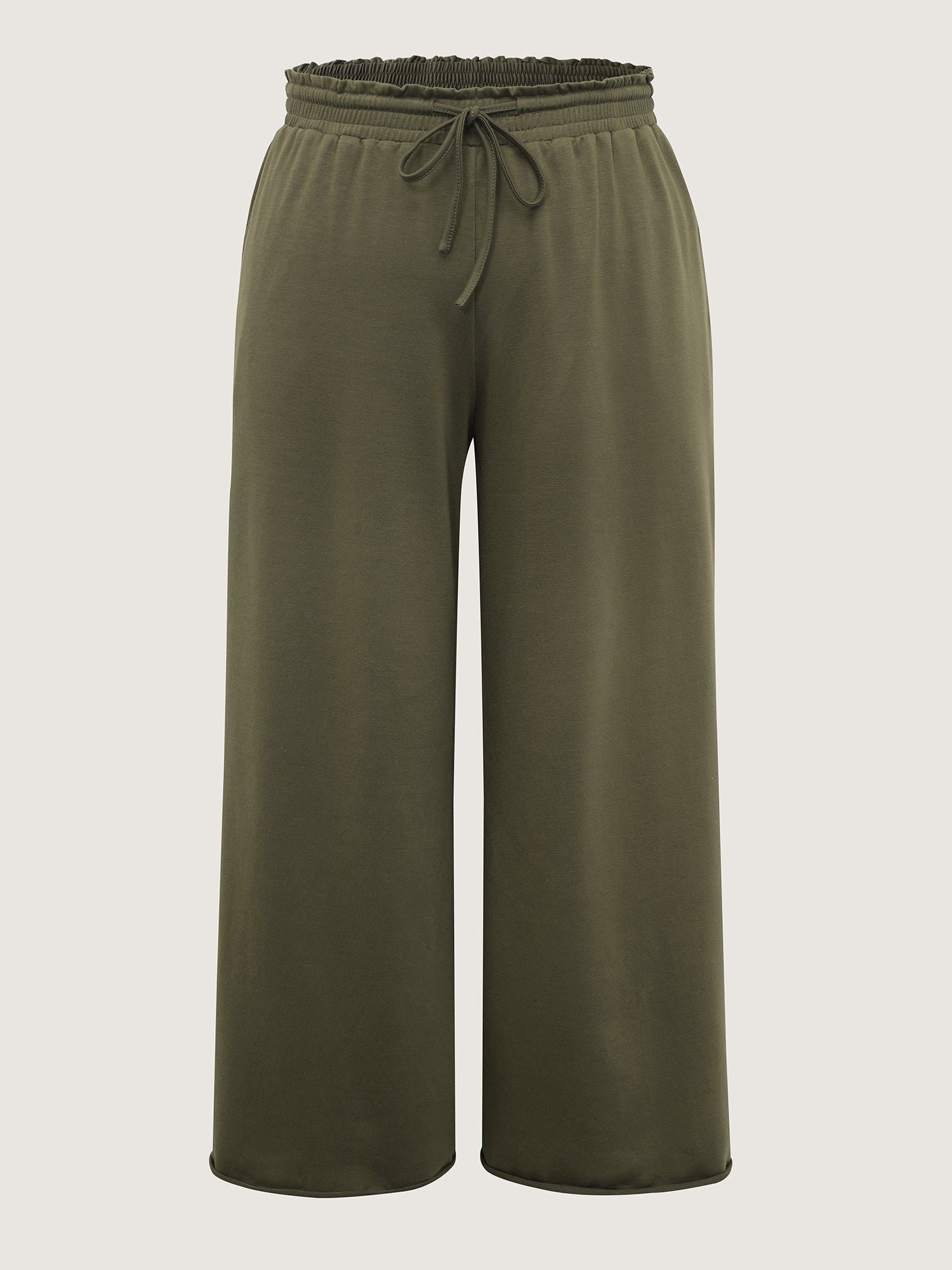 Shirred Waist-Tie Wide-Leg Pants