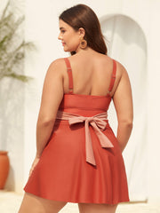 Sewn-in-Belt Bow Pockets Swim Dress