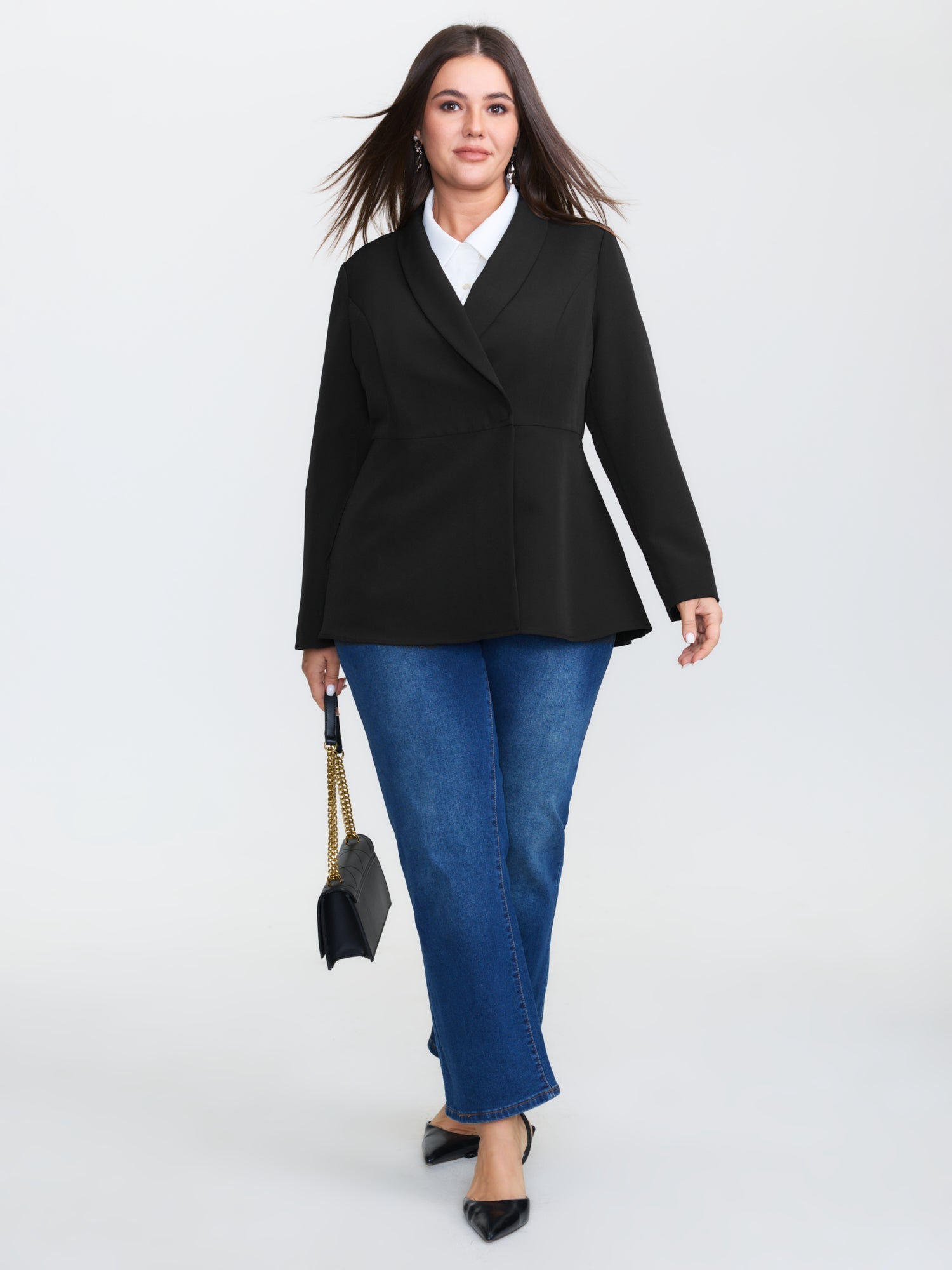 Semi Stretchy Pockets Curvy Hem Blazer