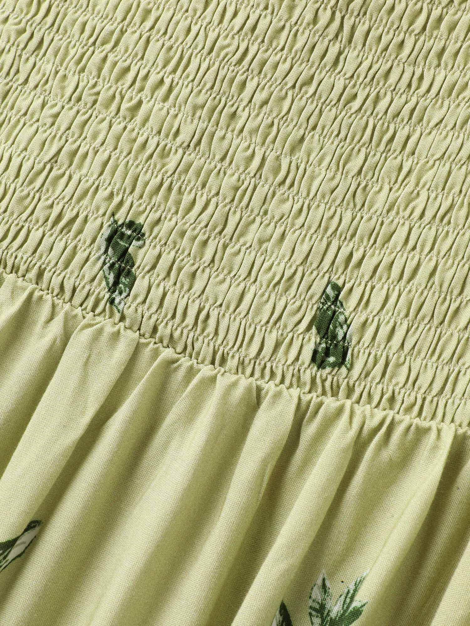 Shirred Off-Sleeve Floral Print Maxi Dress