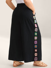 Shirred Waist Wide-Leg Spliced Pants