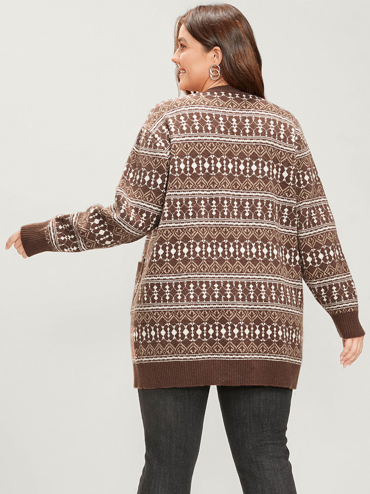 Bandana Contrast Super Soft Knit Pocket Open Front Cardigan