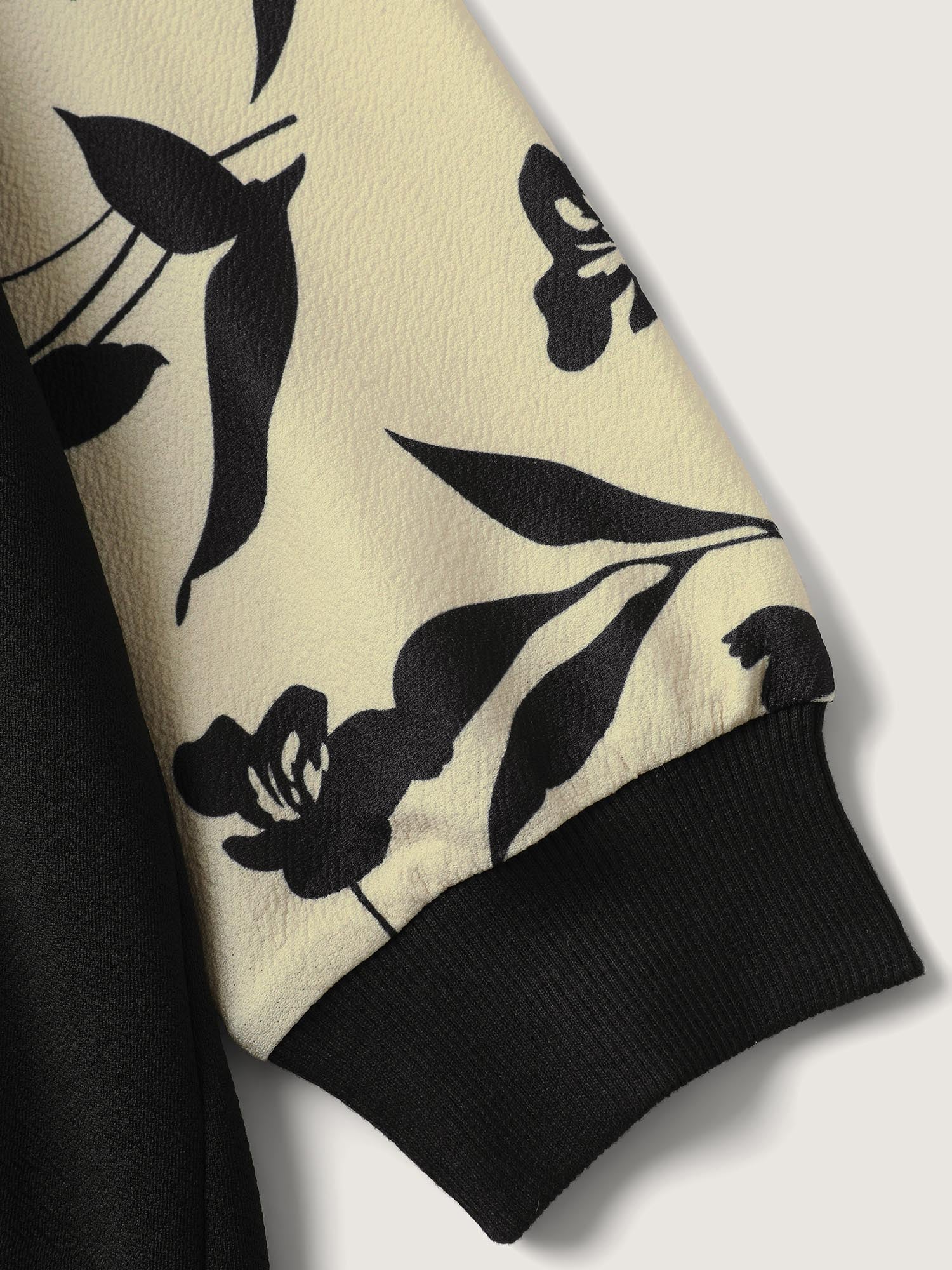 Silhouette Flower Print Zipper-Front Jacket