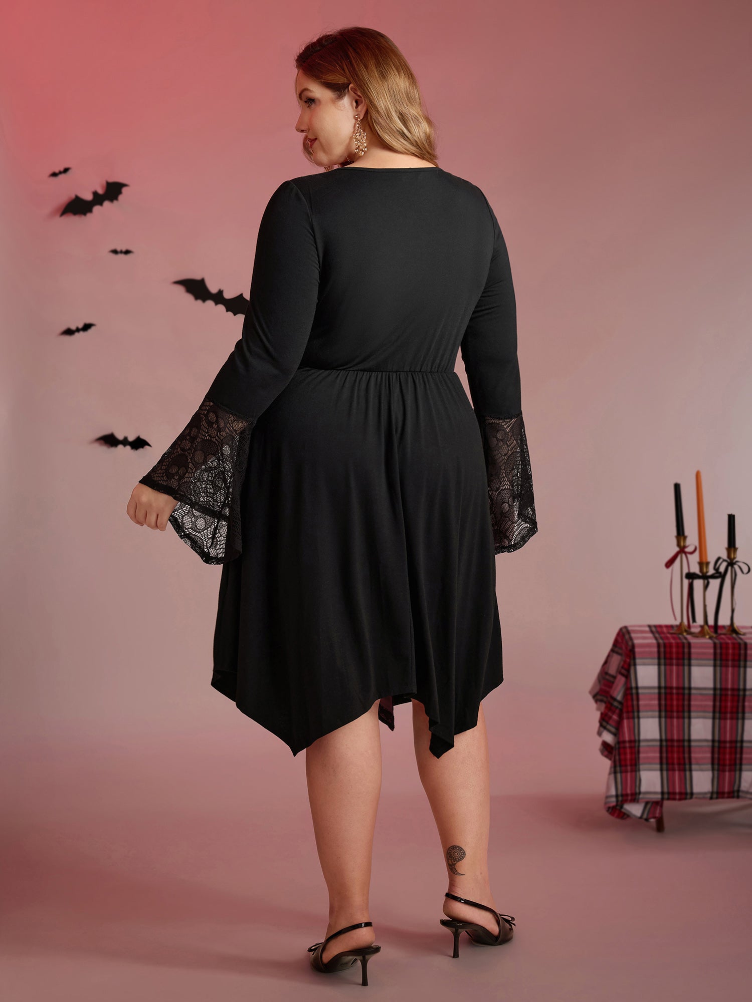 Skull Wide-Waist Tie Contrast Midi Dress