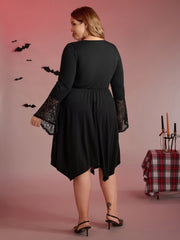 Skull Wide-Waist Tie Contrast Midi Dress