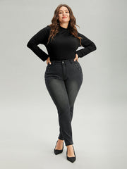 Black Wash Button Detail Skinny Jeans