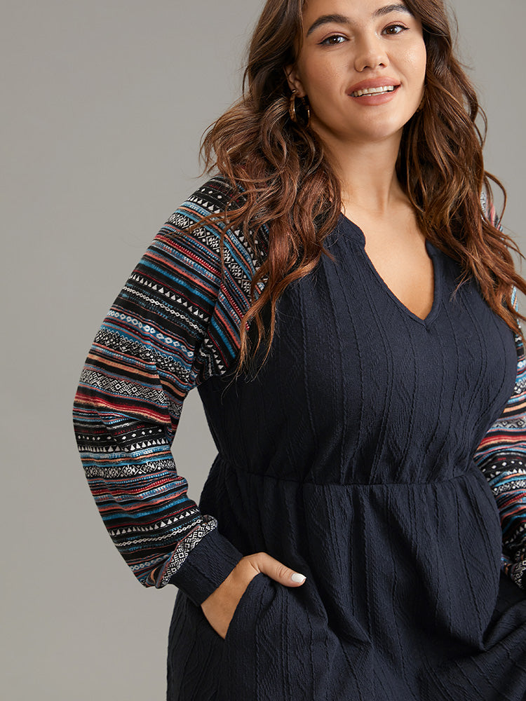 Bandana Patchwork Elastic Waist Notched Dress