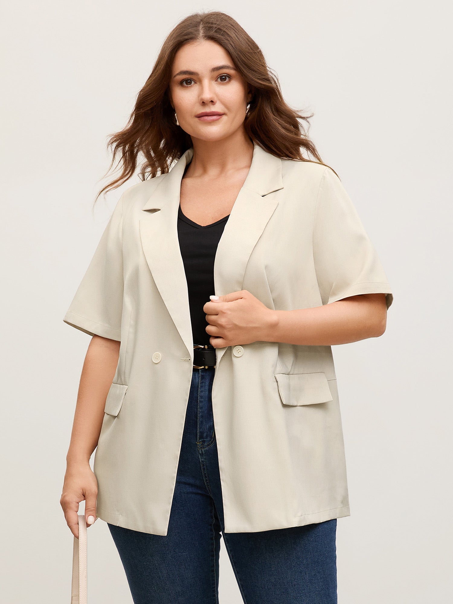 Short Sleeve Pockets Solid Blazer