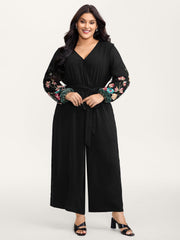 Floral Embroidery Waist-Tie Jumpsuit