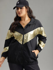 Geometric Patchwork Contrast Zipper Jacket