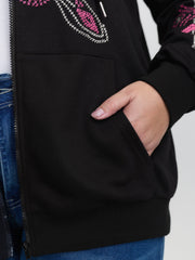 Nostalgic Rose Embroidery Drawstring Hoodie