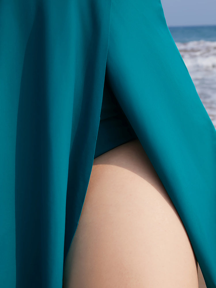 Adjustable Straps Ruffles Wrap Split Swim Dress