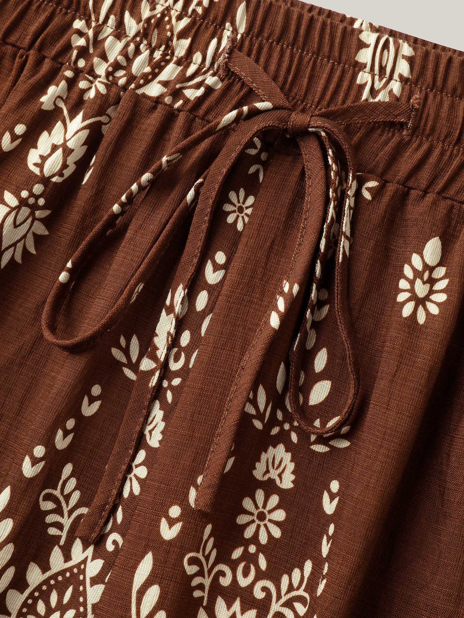 Boho Print Drawstring Wide-Leg Pants