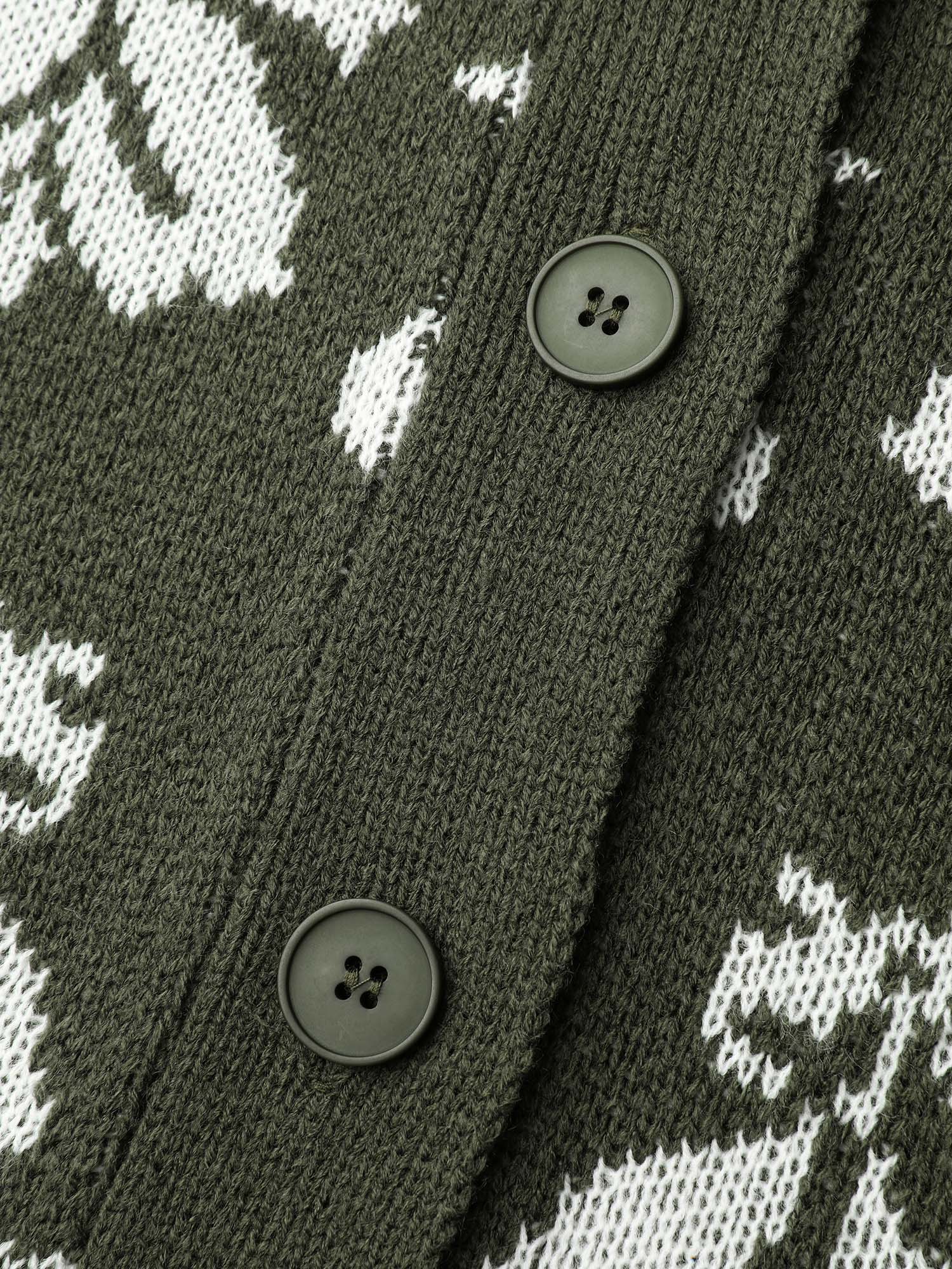 Floral Pattern V-Neck Knit Cardigan