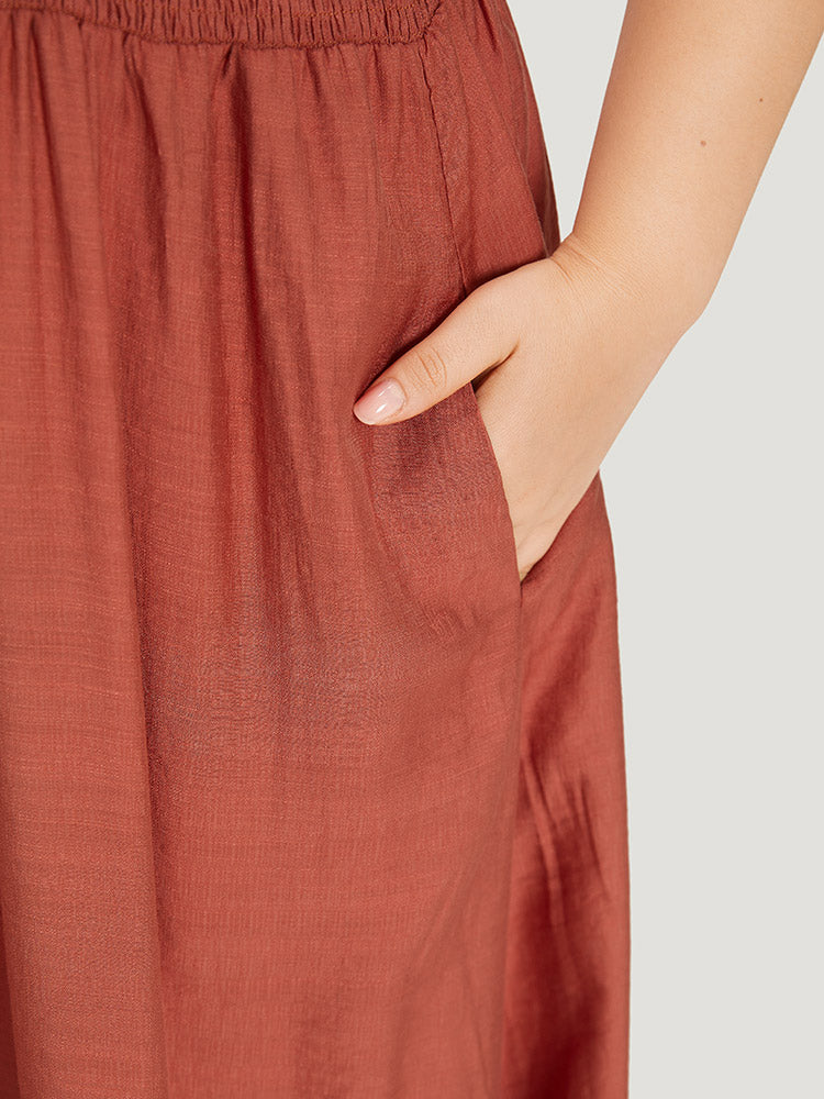 Solid Crochet Lace Gathered Wrap Shirred Cami Dress