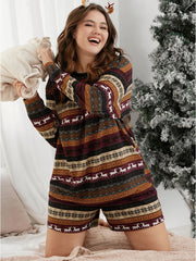 Snowflake & Elk Print Pajama Set
