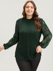 Solid Contrast Lace Cable Knit Long Tee