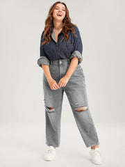 Boyfriend Wide Leg Non Stretchy High Rise Medium Wash Jeans