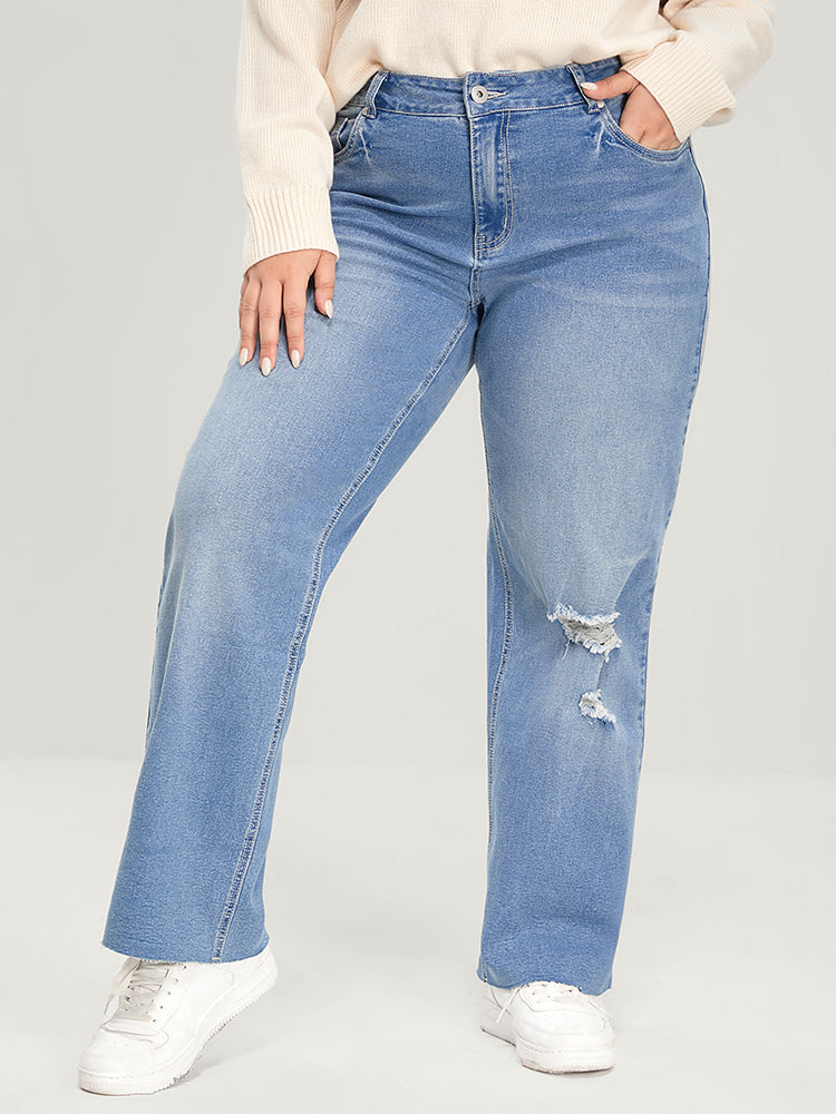 Boyfriend Wide Leg Slightly Stretchy High Rise Light Wash  Jeans