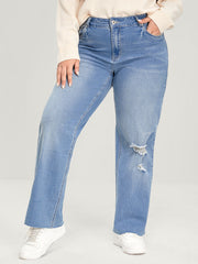 Boyfriend Wide Leg Slightly Stretchy High Rise Light Wash  Jeans