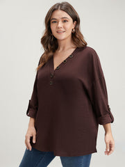 Solid Cuffed Sleeve Split Hem Long Tee