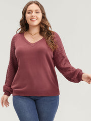 Solid Pointelle Knit Lantern Sleeve Knit Top