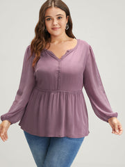 Solid Crochet Lace Lantern Sleeve Flutter Blouse